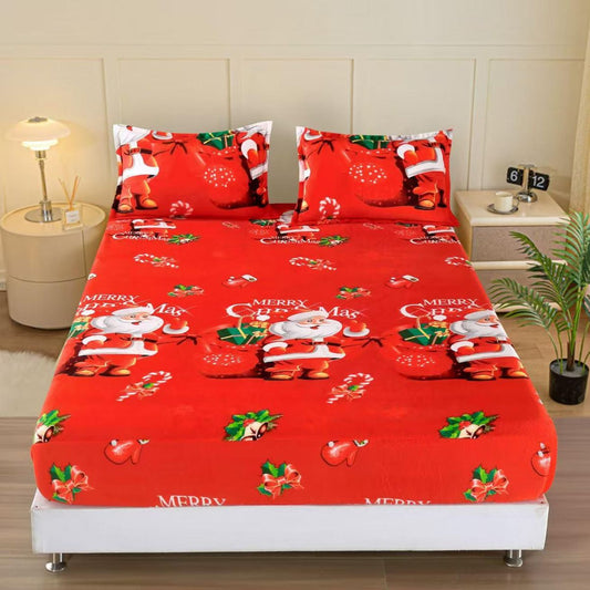 Huse Craciun, Rosu, Material Cocolino Premium, Set 3 Piese, pentru Pat Dublu, 180x200cm, cu 2 Fete de Perna