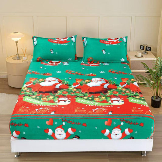 Huse Craciun ,Verde Material Cocolino Premium, Set 3 Piese, pentru Pat Dublu, 180x200cm, cu 2 Fete de Perna