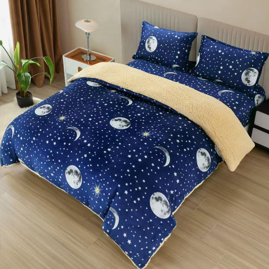 Lenjerie COCOLINO Albastru, cu Blanita si Elastic, 180x200cm, Material Premium, cu 2 Fete de Perna Incluse